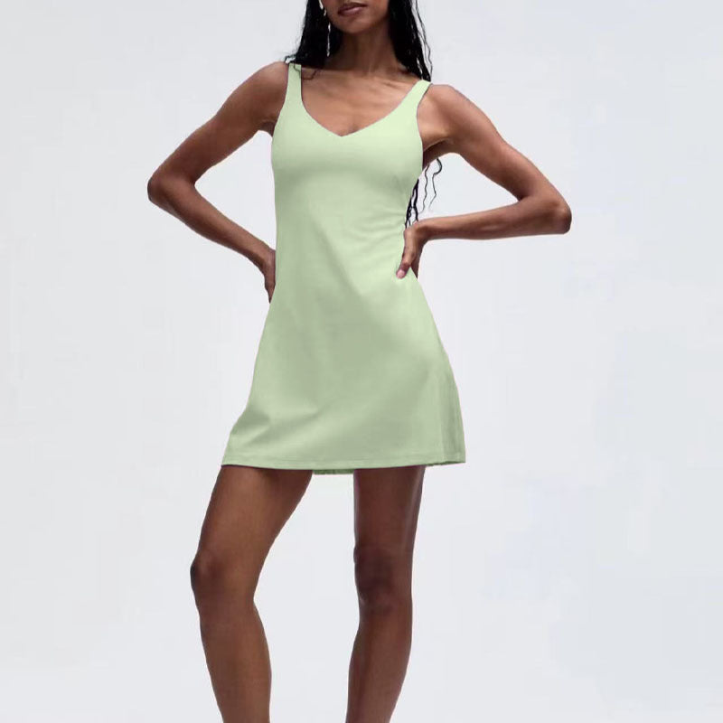 Outdoor Fitness Sports Two-Piece Dress with Built-in Bra, Anti-Peek, Stretchy, Breathable Tennis Skirt for Women