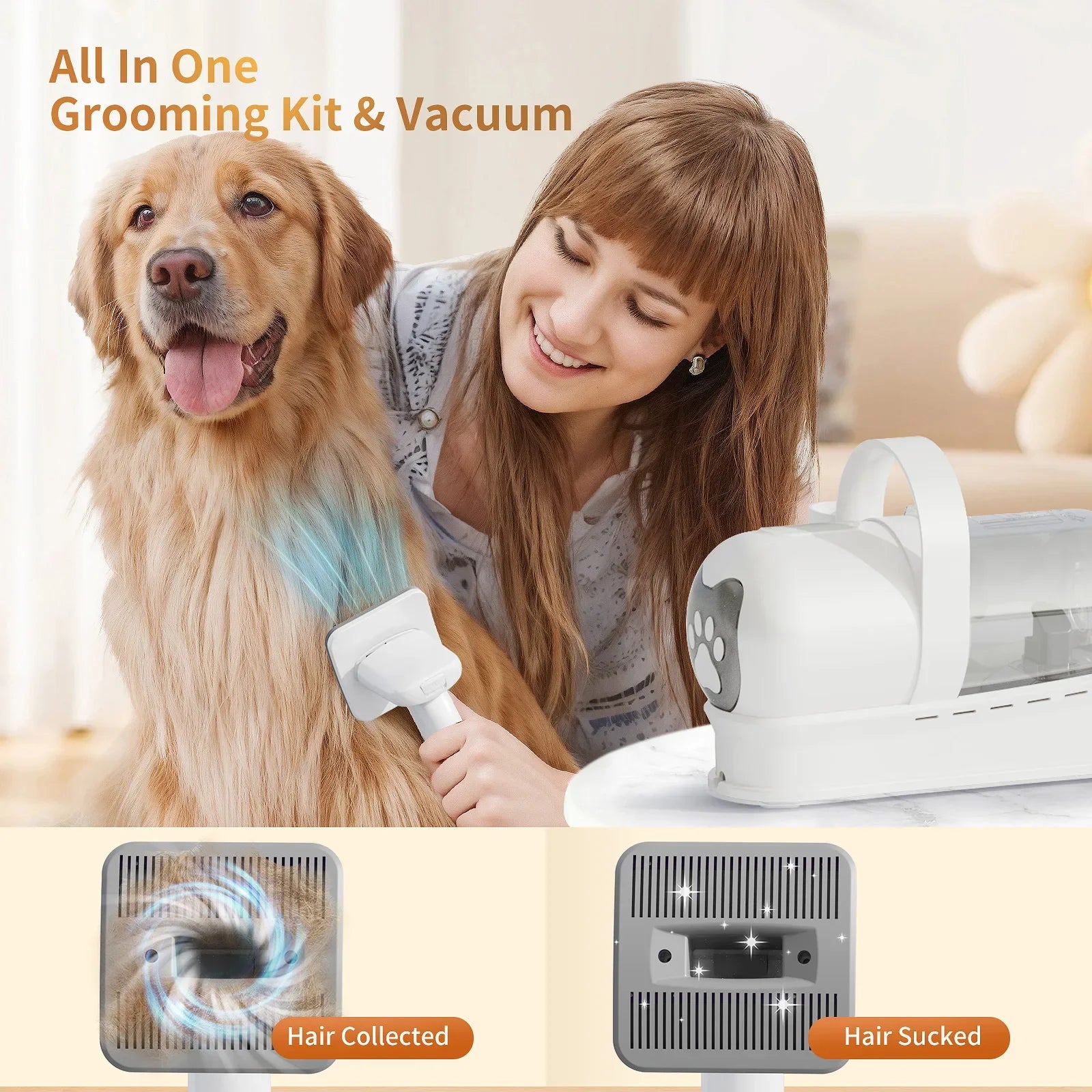 7-in-1 Pet Grooming Vacuum Kit – Dog Grooming Clippers & Hair Remover with Powerful Suction & Low Noise