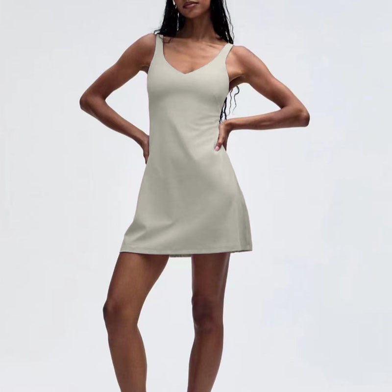 Outdoor Fitness Sports Two-Piece Dress with Built-in Bra, Anti-Peek, Stretchy, Breathable Tennis Skirt for Women