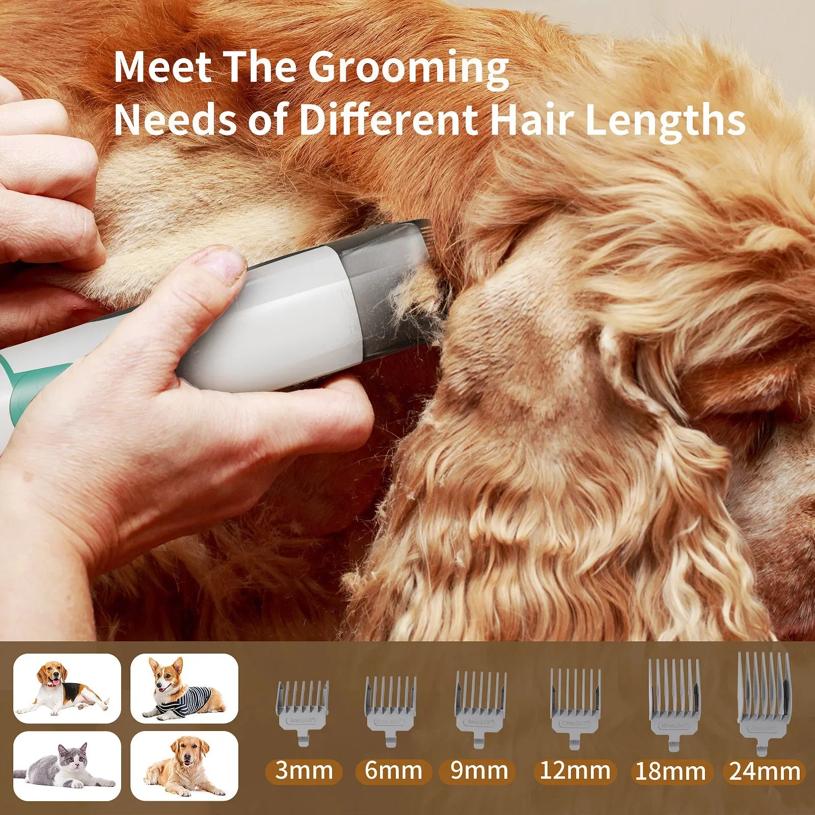 7-in-1 Pet Grooming Vacuum Kit – Dog Grooming Clippers & Hair Remover with Powerful Suction & Low Noise
