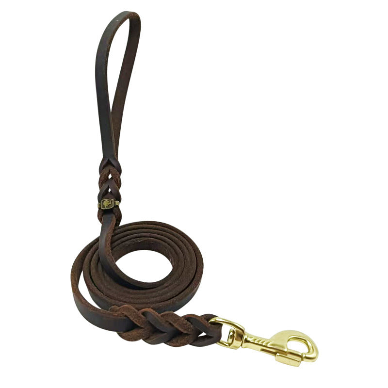 German Shepherd Hand Holding Rope - Cowhide Dog Leash Hand-knitted Medium And Large