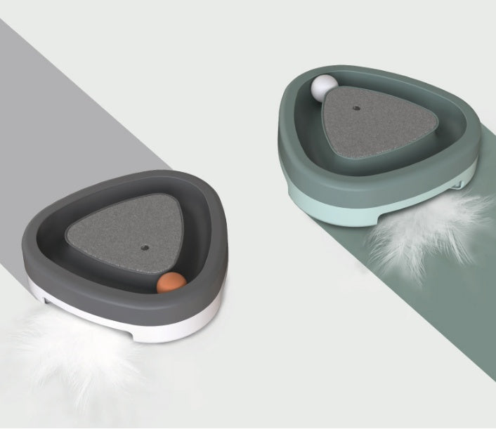 Smart Electric Triangle Turntable Cat Toy – Interactive Scratcher and Feather Fun