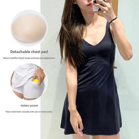 Outdoor Fitness Sports Two-Piece Dress with Built-in Bra, Anti-Peek, Stretchy, Breathable Tennis Skirt for Women
