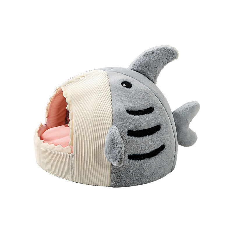 Cozy Shark Pet Nest – Semi-Closed Bed for Cats &amp; Small Dogs