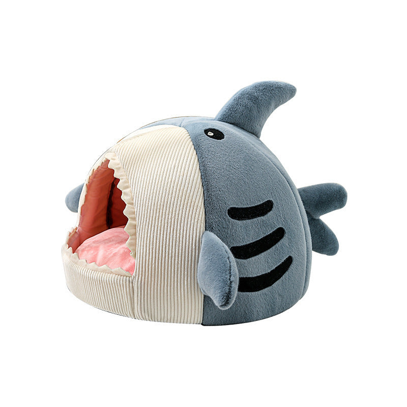 Cozy Shark Pet Nest – Semi-Closed Bed for Cats &amp; Small Dogs