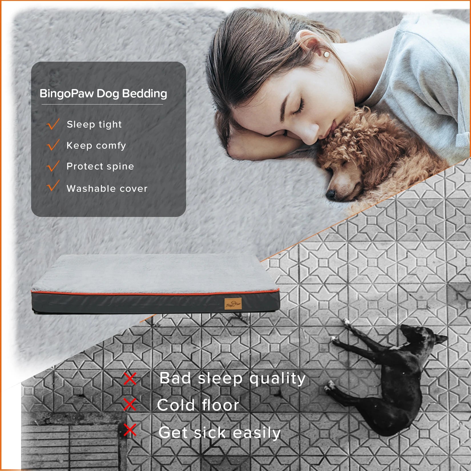 BINGOPAW Large Orthopedic Dog Bed – Memory Foam Waterproof Pet Bed with Removable Washable Cover & Nonskid Bottom