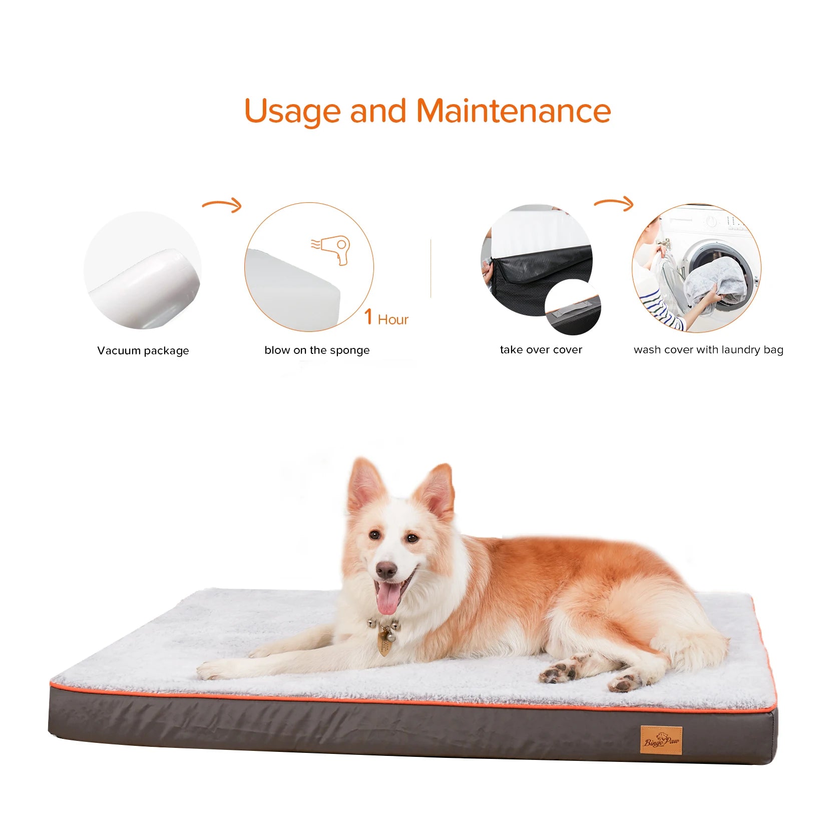 BINGOPAW Large Orthopedic Dog Bed – Memory Foam Waterproof Pet Bed with Removable Washable Cover & Nonskid Bottom