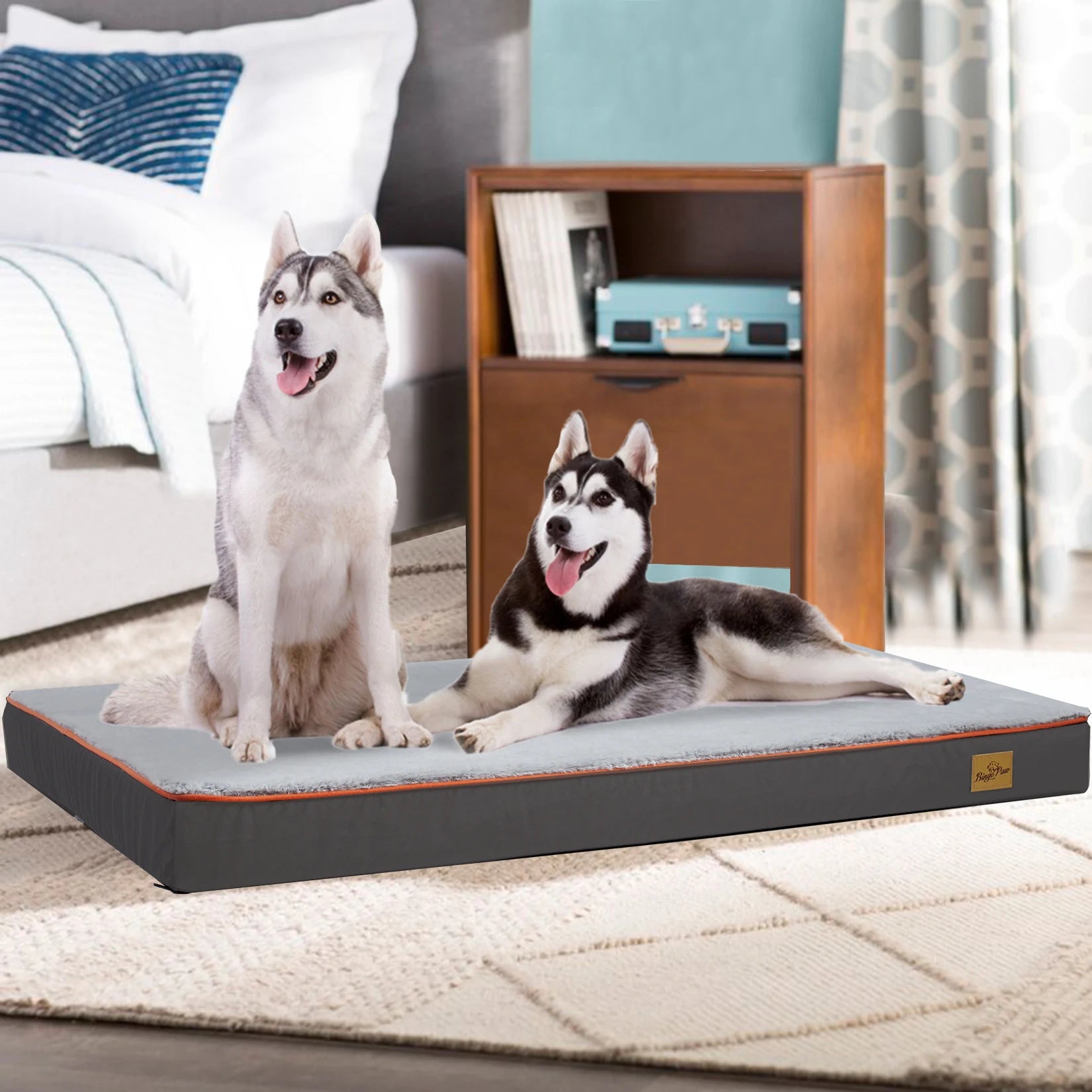 BINGOPAW Large Orthopedic Dog Bed – Memory Foam Waterproof Pet Bed with Removable Washable Cover & Nonskid Bottom