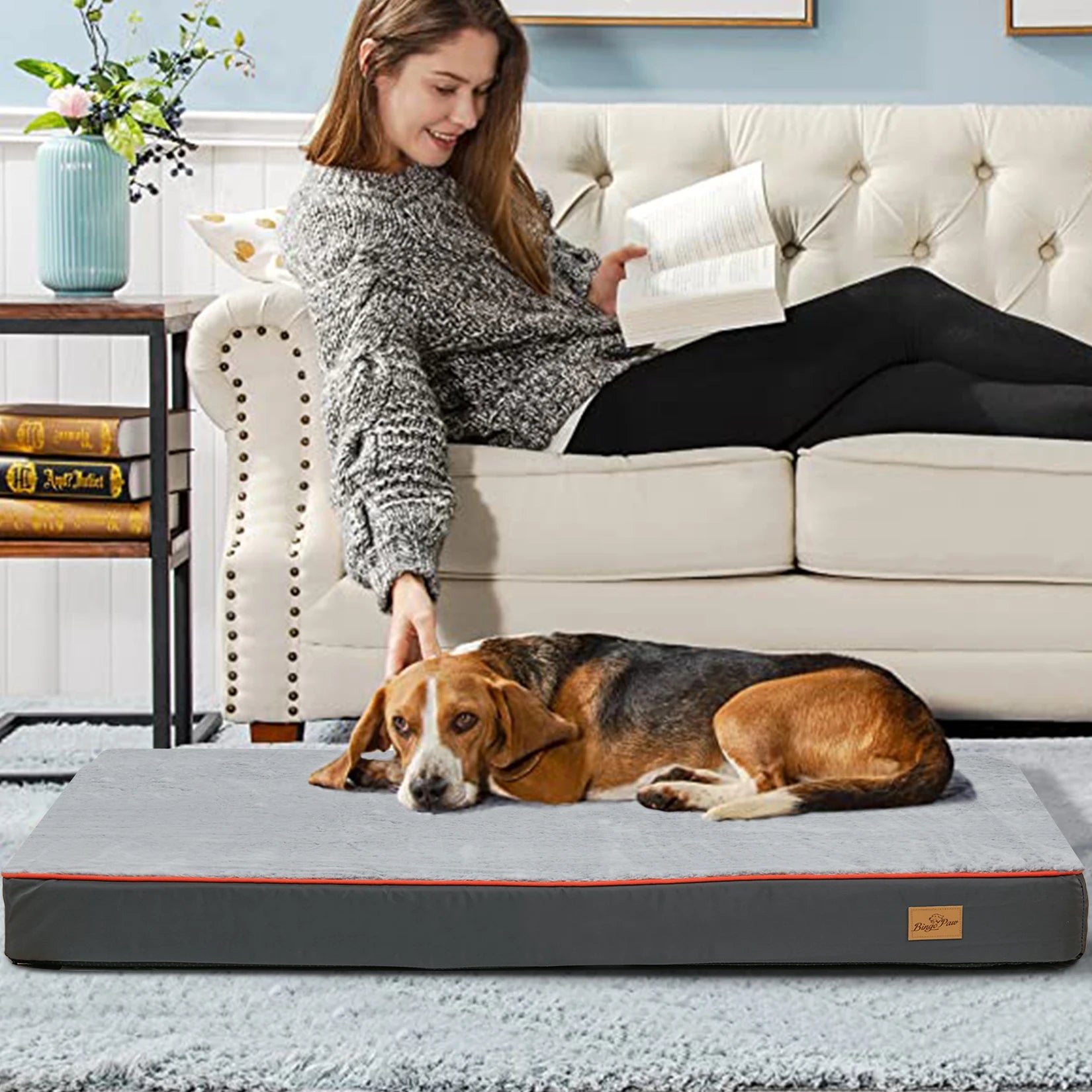 BINGOPAW Large Orthopedic Dog Bed – Memory Foam Waterproof Pet Bed with Removable Washable Cover & Nonskid Bottom