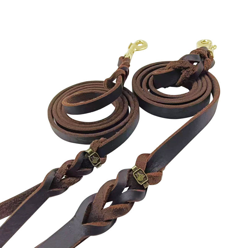 German Shepherd Hand Holding Rope - Cowhide Dog Leash Hand-knitted Medium And Large
