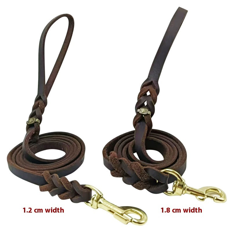 German Shepherd Hand Holding Rope - Cowhide Dog Leash Hand-knitted Medium And Large