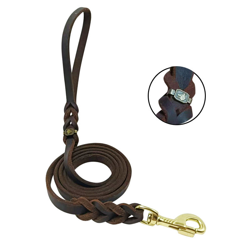 German Shepherd Hand Holding Rope - Cowhide Dog Leash Hand-knitted Medium And Large